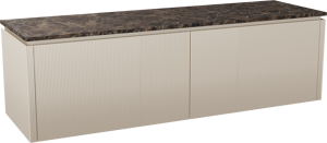 Balmani Eclips zwevend badmeubel 180 x 55 cm Sandbeige met Stretto enkel of dubbel wastafelblad in Dark Emperador marmer, Verticale symmetrische rechte ribbel