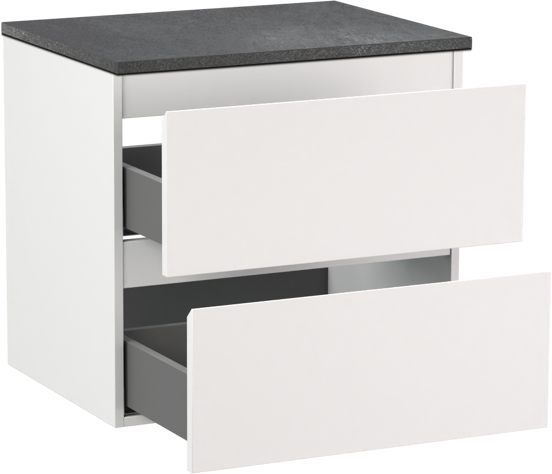 Linie Lado meuble salle de bains suspendu 60 x 46 cm blanc mat avec Lado tablette simple en mélaminé ardoise gris