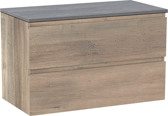 Linie Lado meuble salle de bains suspendu 90 x 46 cm chêne gris avec Lado tablette simple en mélaminé béton gris foncé
