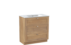 Linie Classo staand badkamermeubel 80 x 46 cm natuur eik met Baro enkele wastafel in porselein mat wit