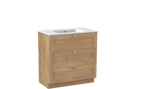 Linie Classo staand badkamermeubel 80 x 46 cm natuur eik met Baro enkele wastafel in porselein mat wit