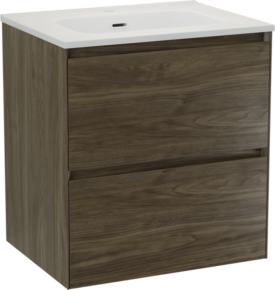 Balmani Mitra Compact meuble salle de bains suspendu 60 x 46 cm chêne brut avec Nostra plan simple en porcelaine blanc mat