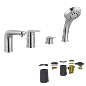 Linie Tibo 4-Loch Badewannenrandarmatur: Chrom glänzend, mit Brausekopf