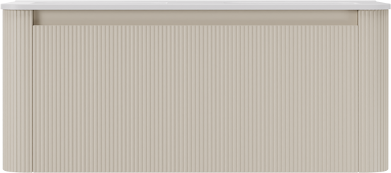 Storke Soft meuble salle de bains suspendu 120 x 46 cm Sand mat avec Kera Soft double vasque en porcelaine blanc mat, Nervure droite symétrique verticale
