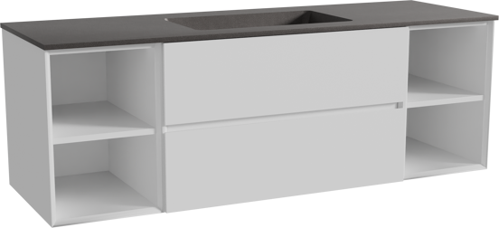Storke Edge meuble salle de bains suspendu 155 x 52 cm blanc mat avec Scuro plan simple en quartz noir mat