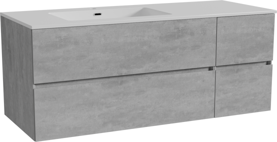 Storke Edge zwevend badmeubel 130 x 52 cm beton donkergrijs met Diva asymmetrisch linkse wastafel in composietmarmer hoogglans wit
