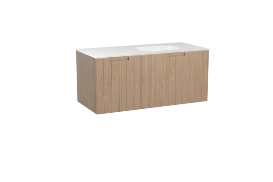 Balmani Adagio hängendes Möbelstück Set: 120 x 55 cm, Verwitterte Eiche, mit Tablo Oval Waschtisch rechts, Solid Surface Weiß matt
