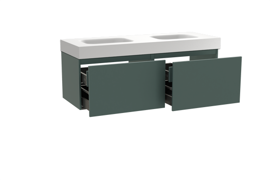 Balmani Sfera hängendes Möbelstück Set: 150 x 55 cm, Forest, mit Arcato Doppelwaschtisch, Solid Surface Weiß matt