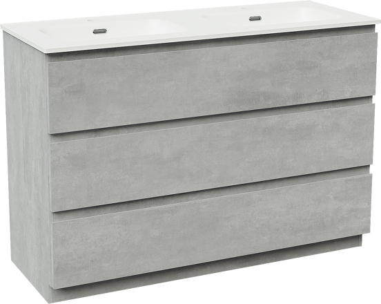 Linie Lado meuble salle de bains à poser 120 x 46 cm béton gris foncé avec Baro double vasque en porcelaine blanc mat