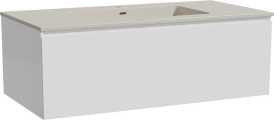 Storke Edge zwevend badkamermeubel 105 x 52 cm glanzend wit met Diva enkele wastafel in top solid zijdegrijs