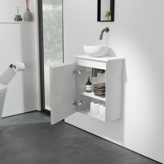 Balmani Mitra meuble wc suspendu 42 x 21 cm blanc mat avec Facetta tablette et Jazz vaque à poser en mat Solid Surface