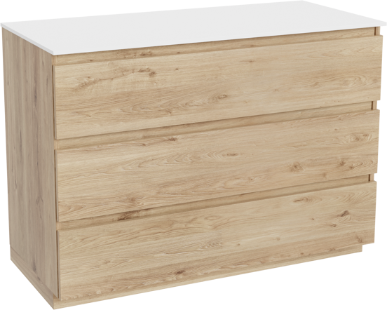 Balmani Lucida staand badkamermeubel 120 x 55 cm ruwe eik met Stretto enkel of dubbel tablet in solid surface mat wit