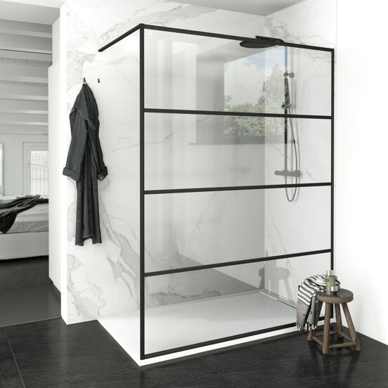 Balmani Framed douche à l'italienne 160 x 210 cm verre lined profil noir mat