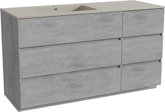 Storke Edge meuble salle de bains à poser 140 x 52 cm béton gris foncé avec Diva vasque asymétrique gauche en top solid soie grise