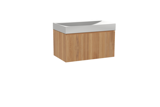 Balmani Idra hängendes Möbelstück Set: 90 x 55 cm, Teak, mit Wave Einzelwaschtisch, Solid Surface Weiß matt