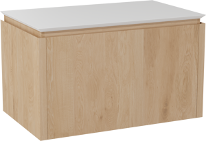 Balmani Eclips zwevend badkamermeubel 90 x 55 cm Natuur eik met Eclips enkel tablet in Solid Surface mat wit