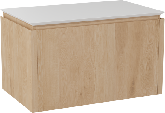 Balmani Eclips zwevend badkamermeubel 90 x 55 cm Natuur eik met Eclips enkel tablet in Solid Surface mat wit