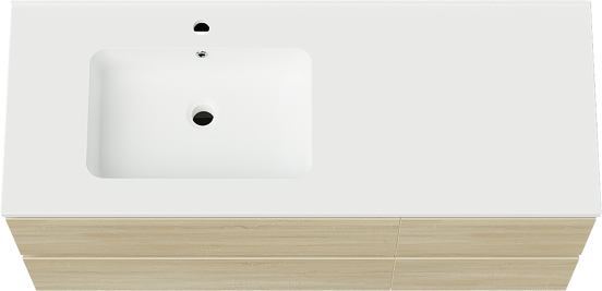 Linie Lado zwevend badkamermeubel 120 x 46 cm witte eik met Vano asymmetrisch linkse wastafel in composietmarmer mat wit