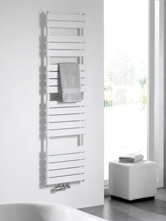 Vipera Vulcan enkele handdoekradiator 60 x 180 cm elektrische verwarming hoogglans wit zij- en middenaansluiting 1.320W, weerstand inbegrepen