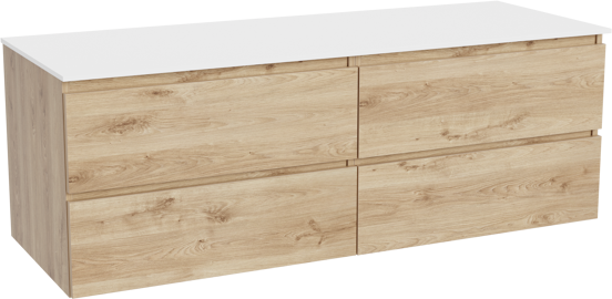 Balmani Lucida meuble salle de bains suspendu 150 x 55 cm chêne brut avec Stretto tablette simple ou double en solid surface blanc mat