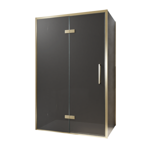 Balmani Senses Design douchehoek met linkse draaideur en vaste zijwand, 120 x 100 cm, Rookglas, Brushed Champagne Gold profielen