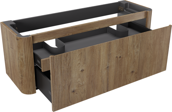 Storke Soft zwevende wastafelonderkast 140 x 46 cm Ruwe eiken 2 lades vert. sym. Groef
