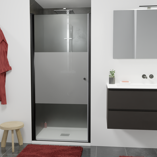 Luca Varess Kuresa douche draaideur 95 x 200 cm helder glas met matte strook mat zwart profiel