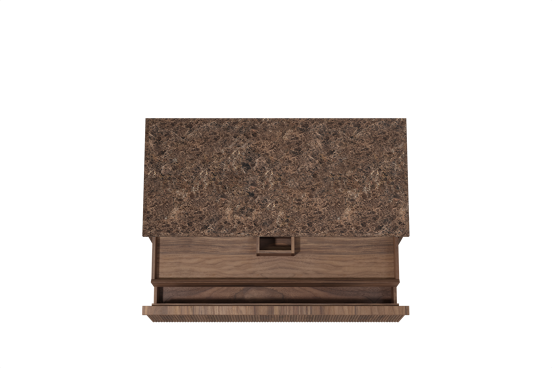 Balmani Forma hängendes Möbelstück Set: 120 x 55 cm, Amerikanischer Nussbaum, mit Stretto Einzel- oder Doppel Waschtischplatte, Marmor, Dark Emperador, Vertikale symmetrische gerade Rippe