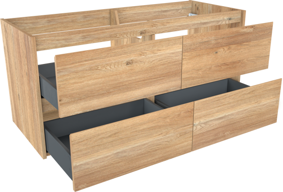 Storke Seda hängender Waschbeckenunterschrank: 130 x 52 cm, Eiche rustikal, 4 Schubladen