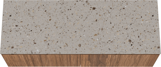 Balmani Fila zwevend badkamermeubel 150 x 55 cm notelaar met Stretto enkel of dubbel tablet in terrazzo greige terrazzo, Verticale symmetrische rechte ribbel