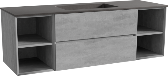 Storke Edge zwevend badmeubel 155 x 52 cm beton donkergrijs met Scuro enkele wastafel in kwarts mat zwart