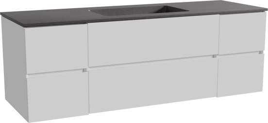 Storke Edge meuble salle de bains suspendu 155 x 52 cm blanc mat avec Scuro plan simple en quartz noir mat