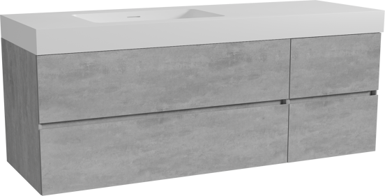 Storke Edge zwevend badmeubel 150 x 52 cm beton donkergrijs met Mata High asymmetrisch linkse wastafel in solid surface mat wit