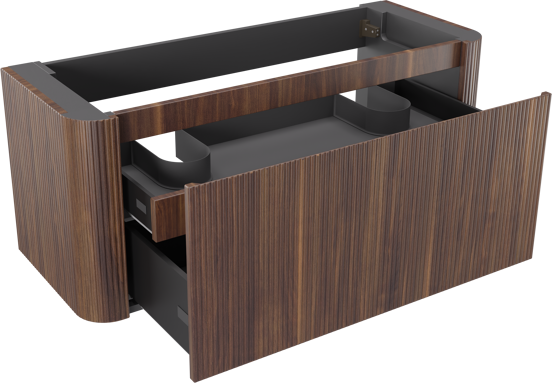 Storke Soft meuble sous-lavabo suspendu 120 x 46 cm Noyer 2 tiroirs Nervure sym. vert.