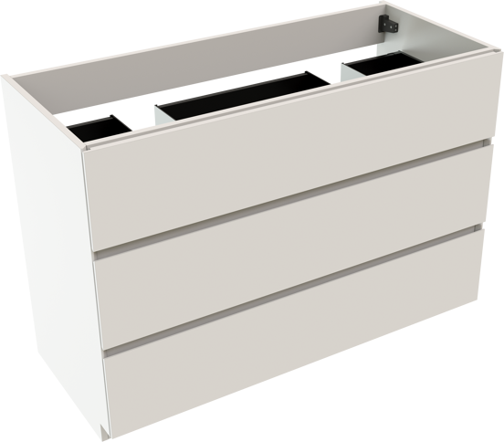 Storke Edge meuble sous-vasque a poser 120 x 52 cm blanc mat 3 tiroirs 2 découpés de siphon