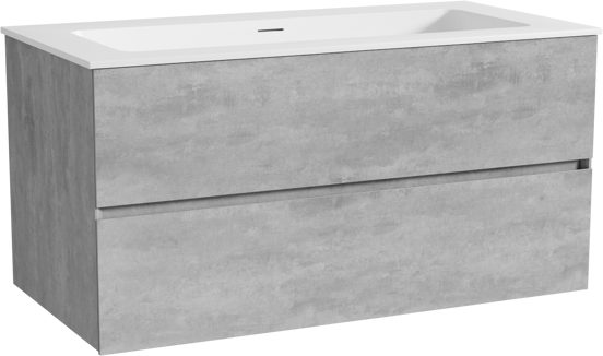 Storke Edge zwevend badmeubel 105 x 52 cm beton donkergrijs met Mata enkele wastafel voor 2 kraangaten in solid surface mat wit