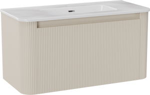 Storke Soft meuble salle de bains suspendu 100 x 46 cm Sand mat avec Kera Soft plan simple en porcelaine blanc brillant, Nervure droite symétrique verticale