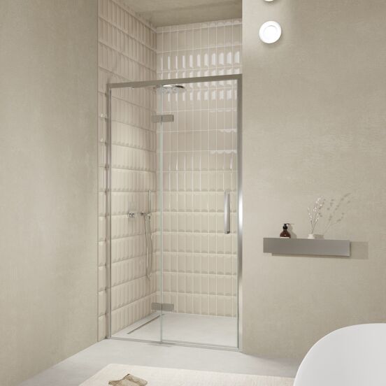 Balmani Senses Design douche draaideur links 120 cm x 210 cm Helder glas, Chroom profielen, met coating