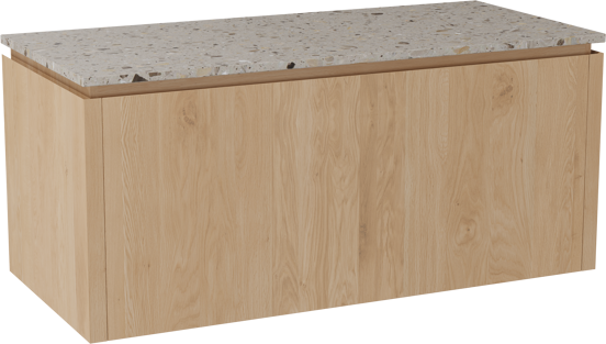 Balmani Eclips meuble salle de bains suspendu 120 x 55 cm Chêne naturelle avec Stretto tablette simple ou double en Terrazzo greige