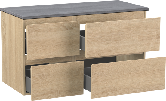 Linie Lado zwevend badmeubel 100 x 46 cm wit eiken met Lado enkel of dubbel wastafelblad in melamine beton donkergrijs