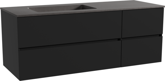 Storke Edge meuble salle de bains suspendu 140 x 52 cm noir mat avec Scuro plan vasque asymétrique à gauche en quartz noir mat