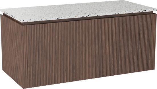 Balmani Eclips meuble salle de bains suspendu 120 x 55 cm Noyer américain avec Stretto tablette simple ou double en Bianco Nero Terrazzo, Nervure droite symétrique verticale
