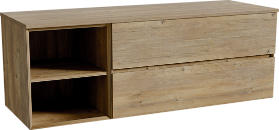 Storke Edge meuble salle de bains suspendu 150 x 52 cm chêne brut avec Panton tablette simple ou double en mélaminé chêne brut