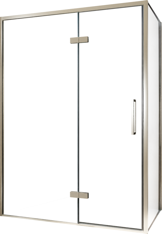 Balmani Senses Design douchehoek met linkse draaideur en vaste zijwand, 140 x 80 cm, Helder glas, Brushed CoolMetal profielen, met coating