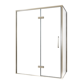 Balmani Senses Design douche en coin avec porte pivotante à gauche et paroi latérale fixe, 140 x 100 cm, Verre transparent, Profil Brushed CoolMetal