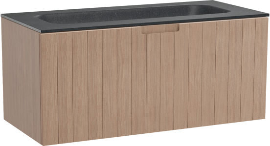 Balmani Adagio meuble salle de bains suspendu 120 x 55 cm chêne vieilli avec Tablo Arcato plan simple pour 2 trous de robinet en granit noir
