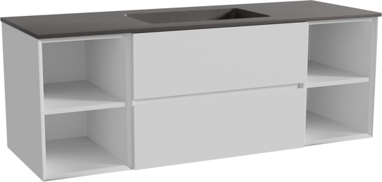 Storke Edge zwevend badmeubel 145 x 52 cm mat wit met Scuro enkele wastafel in kwarts mat zwart
