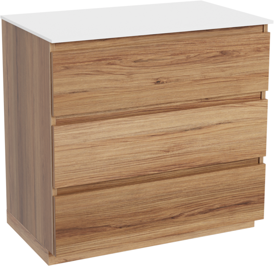 Balmani Lucida staand badkamermeubel 90 x 55 cm teak met Stretto enkel tablet in solid surface mat wit