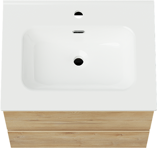 Linie Lado meuble salle de bains suspendu 60 x 46 cm chêne naturel avec Baro plan simple en porcelaine blanc brillant
