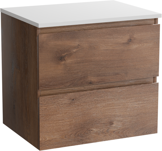 Linie Lado meuble salle de bains suspendu 60 x 46 cm chêne brun avec Lado tablette simple en marbre composite blanc brillant